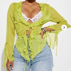Fashionnova Lime Green Ruffle Tie-Front Top
